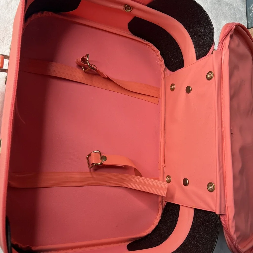 Vintage GOING‎ TO GRANDMA'S Pink 1980s Childs Vinyl Suitcase Travel Carry On